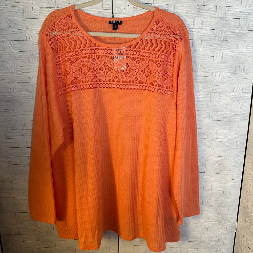 Torrid women's top waffle knit lace long sleeve romantic fall bohemian plus size